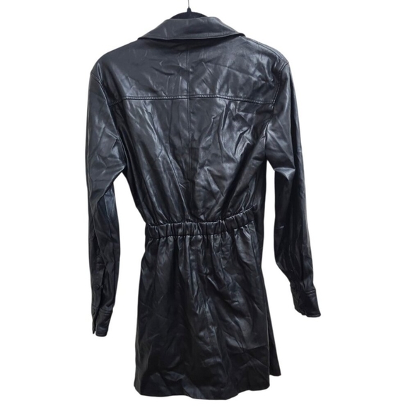ZARA Faux Leather Wrap Mini Dress Black Long Sleeve Belted Shirt Style Dress S - Picture 7 of 12
